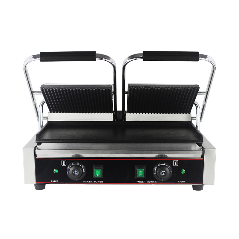 Mesin Dapur Panggangan Panini Piring Ganda Listrik Komersial Stainless Steel